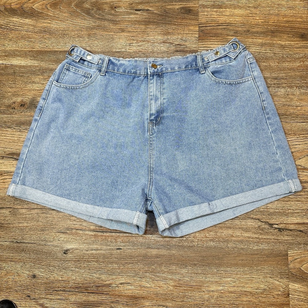 Women's Denim Shorts High Rise Cuffed Light Wash Elastic Waist Adjustable Size